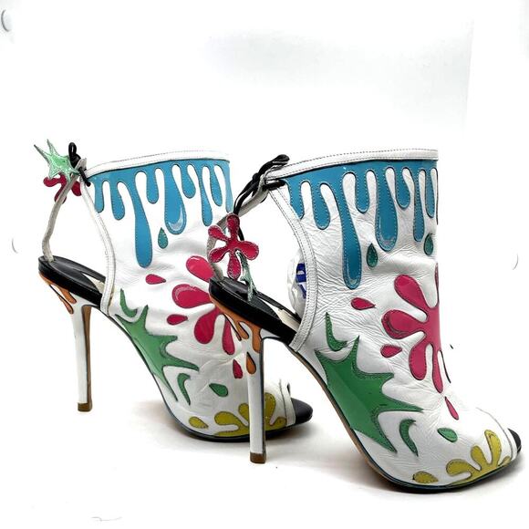 Sophia Webster Arty Party Paint Splatter Heel Tie Back Booties Size 7.5 - Picture 6 of 15
